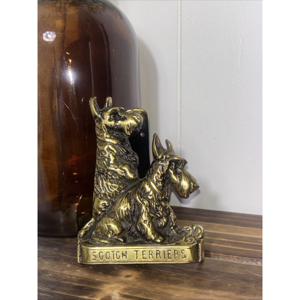 Vintage Solid Brass Scotch Terrier Dog easel ornament -Door Knocker 1930s 5"